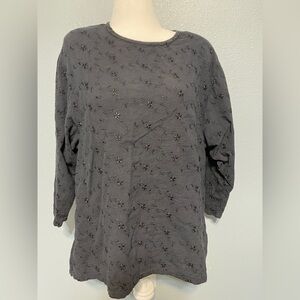 Vtg Cotton USA Black Textured Tunic Top Boho Relaxed Lagenlook Retro Medium